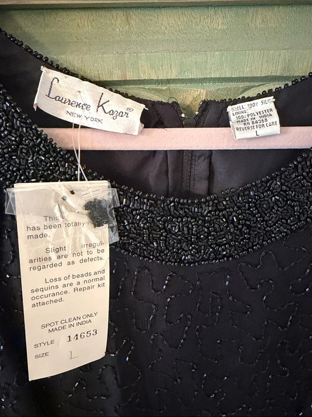 Laurence Kazar Black Beaded Sleeveless Mini Dress
